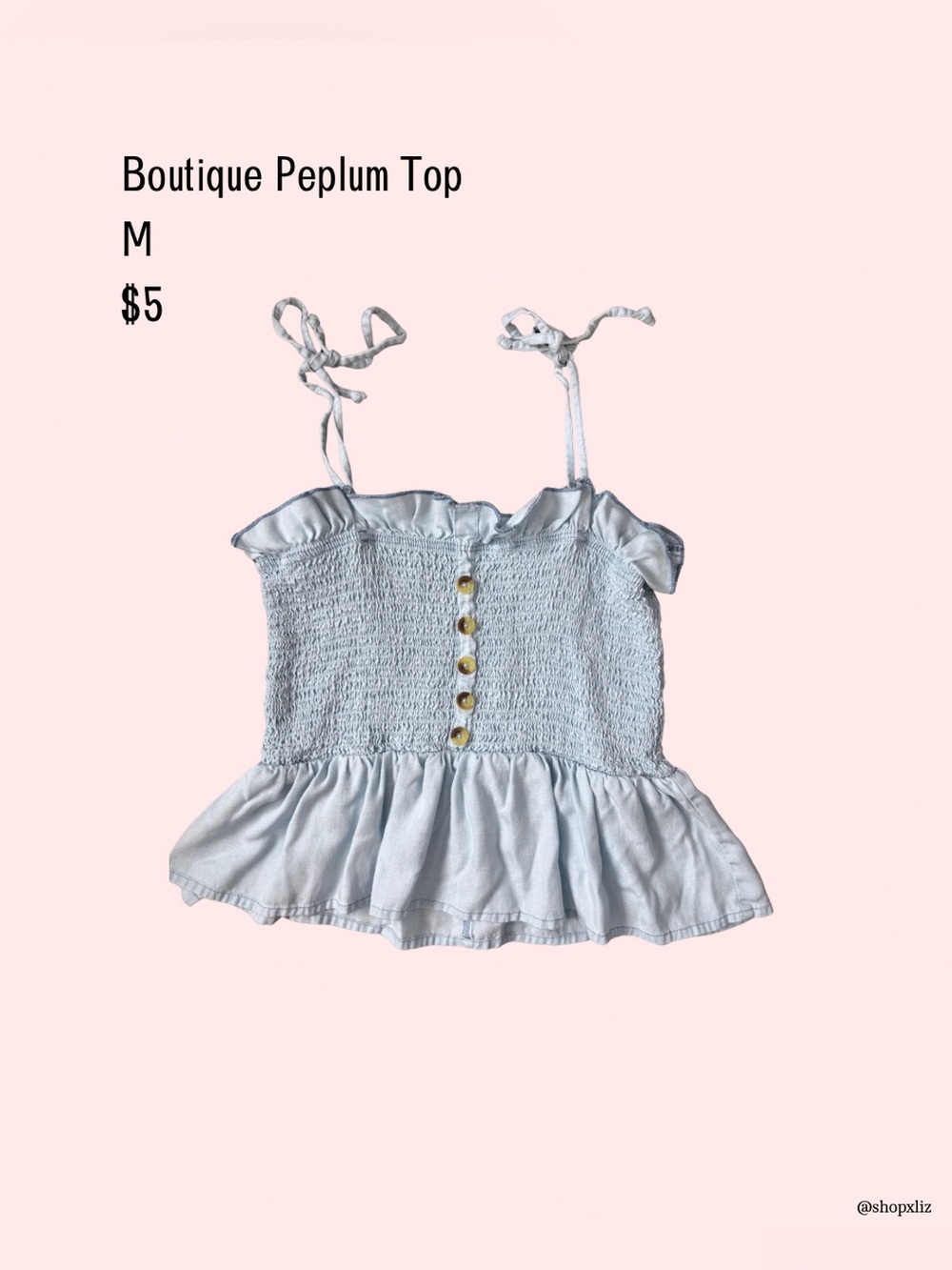 Harper Light Blue Smocked Peplum Tank Top